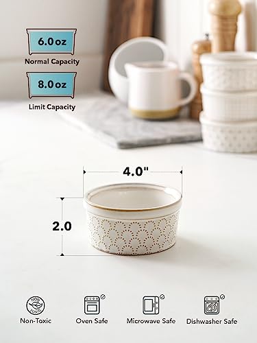LE TAUCI Ramekins 6 oz, Ramiken for Creme Brulee, Lava Cake,Pudding, Souffle, Small Sauce Bowl,Ceramic Baking Dishes- 4 inch, Set of 4, Arctic White - color: Arctic White, size: 6 oz