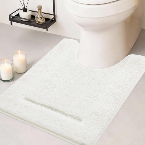 IM HOME Toilet Rugs, Ultra Soft Thick Plush Fluffy Microfiber Absorbent Contour Bathroom Rugs for Toilet, Non-Slip Backing, Machine Washable Bath Mats for Bathroom, Tub, Cream White/U-Shaped 24"x20" - color: Cream White, size: 1'8" x 2' (U-Shape)