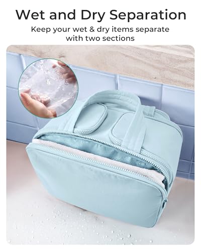 BAGSMART Travel Toiletry Bag, Crush Toiletry Bag for Women, Wide-open Puffy Toiletry Bags for Traveling, Large Travel Cosmetic Makeup Bag Organizer for Accessories,Toiletrie, Blue - color: d-Blue