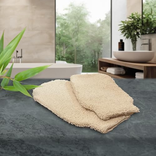 GUARD&MARINE Natural Shower Mitts - Hemp Bath Gloves for Skin Exfoliation, Mitt Washcloth for Body Scrub and Cleansing - Soft Loofah for Men and Women - Set of 2 Wash Mittens