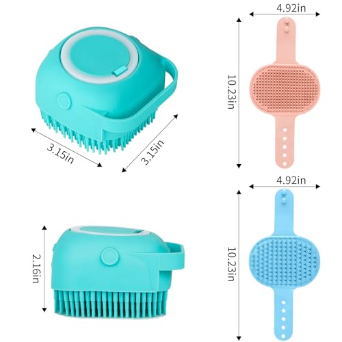 Comotech 6PCS Dog Bath Brush & Dog Toothbrush | Adjustable Handle Shampoo Brush & Scrubber for Short & Long Haired Dogs & Cats | Effectively Solve Odor & Stain Removal Problems (Blue Red Blue) - color: Blue Red Blue