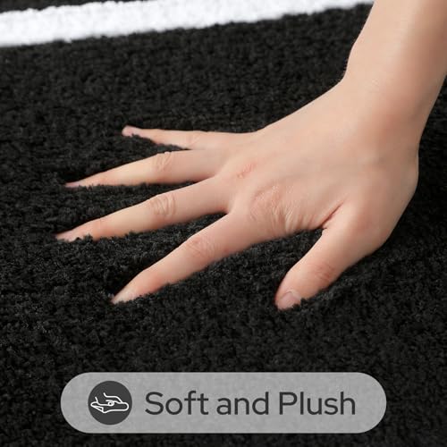 HOMEIDEAS Bathroom Rugs Sets 2 Piece, Super Soft and Absorbent Microfiber Tufted Bath Mats, Non-Slip and Machine Washable Bath Rugs(Black and White) - color: Black