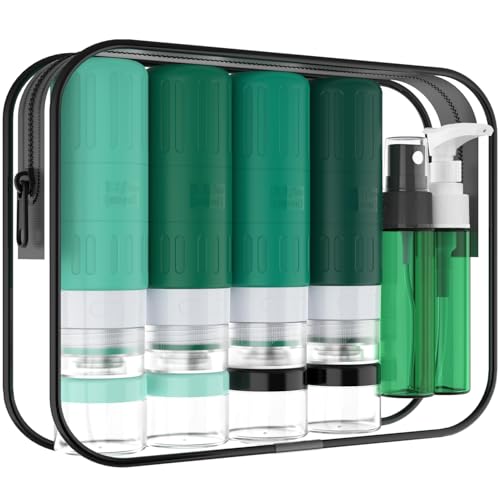 GLAMFIELDS Travel Bottles for Toiletries,TSA Approved 3.3oz Size LeakProof Silicone Toiletry Containers for Shampoo, Conditioner,Easy to Squeeze，Portable Travel Essentials for Lotion(18 Pack) Green - color: Green