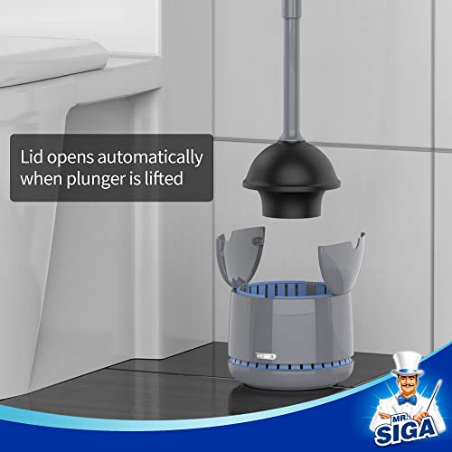 MR.SIGA Toilet Plunger with Holder, Heavy Duty Plunger with Sturdy Handle for Toilet Cleaning, Gray - color: Gray