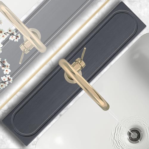 Faucet Mat for Kitchen Sink with Raised Feet, Fast Drying Diatomite Stone Sink Tray, Water Absorbent Faucet & Sink Splash Guard, Prevents Moisture Buildup, Durable Protector for Bathroom Counter - color: Dark Gray Style 2, size: 23.7" x 4"