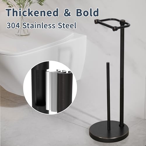 RARXTR Toilet Paper Holder Stand, Post Pivoting Design Free Standing Toilet Paper Holder with Storage for 4 Rolls, 304 Stainless Steel Tissue Holder with Reserve, Heavy-Duty Base (Oil Rubbed Bronze) - color: Oil Rubbed Bronze, size: Free Standing With Sto