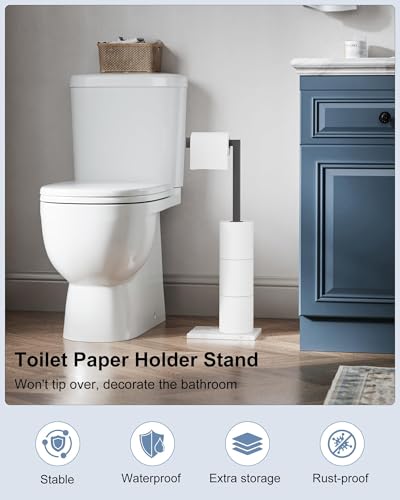 Free Standing Toilet Paper Holder Stand Matte Black SUS 304 Stainless Steel Rustproof 22 Inch Rotating Bathroom Tissue Roll Holder for 4 Rolls with Marble Base - color: Matte Black