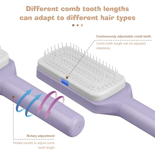 2PCS Self-Cleaning Massage Brush and Telescopic Comb - One-Click Cleaning, Rotating and Airbag Massage, Suitable for All Hair Types (Purple + Gray)