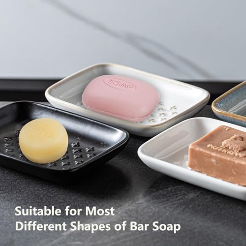 Gomakren Ceramic Soap Dish, Non-Slip Shower Soap Holder for Bathroom & Kitchen Sink, Father's Day Soap Saver Tray for Bar Soap Sponge, 5.5 Inch, Black - color: Black, size: Cross
