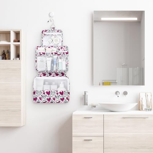 Mossio Hanging Toiletry Bag with Sturdy Hook - Large Portable Cosmetic Makeup Travel Organizer for Men & Women - color: Heart