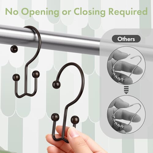 Amazer Bronze Shower Curtain Hooks, 12PCS Minimalist Simple Double Shower Curtain Rings, Rust-Resistant Metal Shower Hooks Shower Curtain Hangers, Shower Rings for Bathroom Shower Rods Curtains - color: Bronze, style: Minimalist - Double Hooks