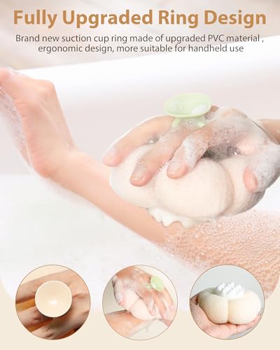 2026 Super Soft Flower-Shaped Suction Cup Bath Sponge, Upgraded 2-in-1 Flower-Shaped Ball Exfoliating Bath loofah Cleaning Brush, Mesh Shower Body Sponge Accessories for Women, Men Shower (4 Color) - style: Jasmine Cloud Powder+Fruit Green+Warm White+Cher