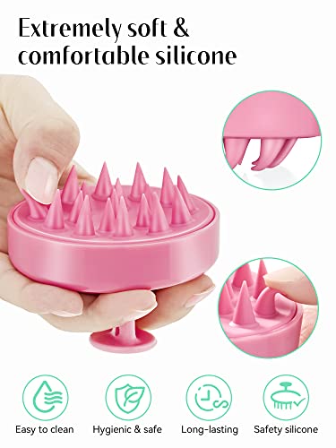 HEETA Scalp Massager Hair Growth, Soft Silicone Scalp Scrubber Shampoo Brush for Exfoliation, Dandruff Removal Head Massage Stress Relax, Wet & Dry Use for Thick Thin Curly Hair Care, Cherry Pink - color: 03-pink