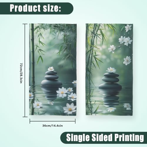 Zen Hand Towels Set of 2, Absorbent Green Bamboo Stones White Flowers Meditation Bathroom Kitchen Towels, Lightweight Breathable Face Towels for Bathroom Gym Hotel - color: Zen