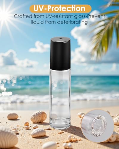 Worldgsb 4 Pack Essential Oil Roller Bottles, 10ml Refillable Clear Glass Roller Bottles with Stainless Steel Roller Balls and Caps for Travel, Perfume and Lip Gloss - color: Clear, style: 4 Pack