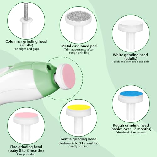 Qunlions life Baby Nail Trimmer Electric, 6 in 1 Rechargeable Baby Nail Clippers Manicure Set Grooming Kit for Toddler Infant or Adults (Green) - color: Rechargeable-green