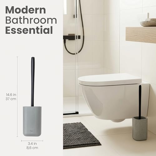 Vigar Zense Toilet Brush and Holder Set - Toilet Bowl Brush and Holder, Polyresin Stone Bathroom Accessory, Compact Toilet Cleaner Brush for Bathroom Decor and Toilet Accessories Set - Concrete - color: Concrete