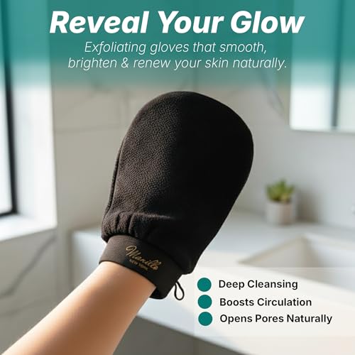 Manillo exfoliating Glove Exfoliating Mitt for Body (2pc) – 100% Vegan Viscose Traditional Body Scrub Glove Kessa Korean Washcloth – Body Exfoliator for Self-Tan Removal & Keratosis Pilaris