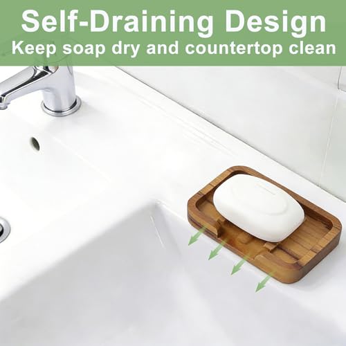 HTB Self Draining Soap Dish Teak Wood Keep Soap Dry | Wooden Soap Holder,Sponge Holder for Kitchen,Soap Saver for Shower, Bathroom, Sink, Bathtub,Kitchen and Countertop - color: 1pcs