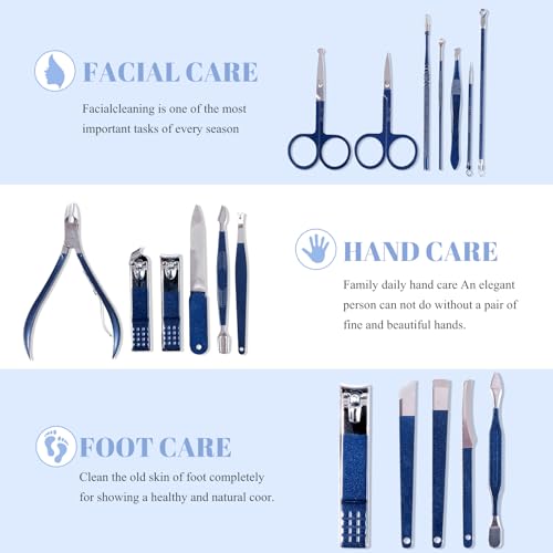 Manicure Set Pedicure Kit Nail Clippers Set Fingernail Clipper Set Ingrown Toenail Nail Kit Scissor Nail Trimmer Kit 18 Pieces Women and Men’s Care Grooming Tools with Fine Case (Dark Blue_18 Pieces) - color: Dark Blue_18 Pieces