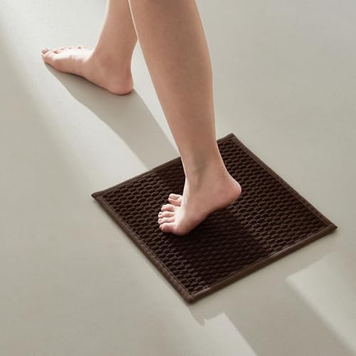 TYUU Small Bathroom Rugs, Non Slip Washable Bath Rugs Super Absorbent Bathroom Rug Thin Quick Dry Low Pile Bath Mats, Brown 12"x12" - color: Brown01, size: 1' X 1' (Rectangular)