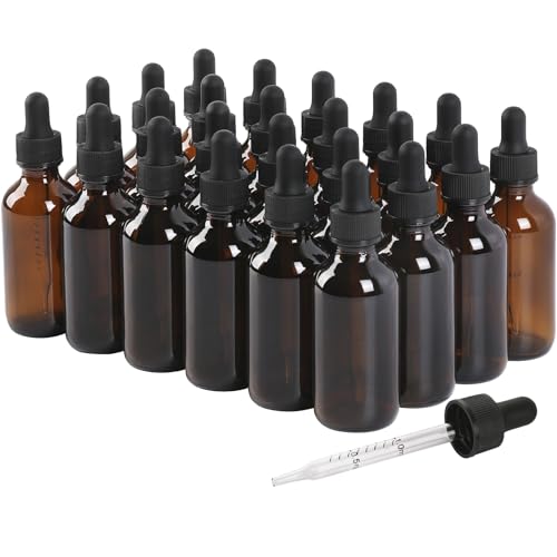 NOOEEISS 24 Pack, 2oz Glass Dropper Bottle, Preety Texture Tincture Bottles with Precise Scales Eye Droppe, for All Kinds Of Mixed Liquids,Leak-Proof Design for Easy Travel (Amber) - color: Amber, size: 2oz-24Pack