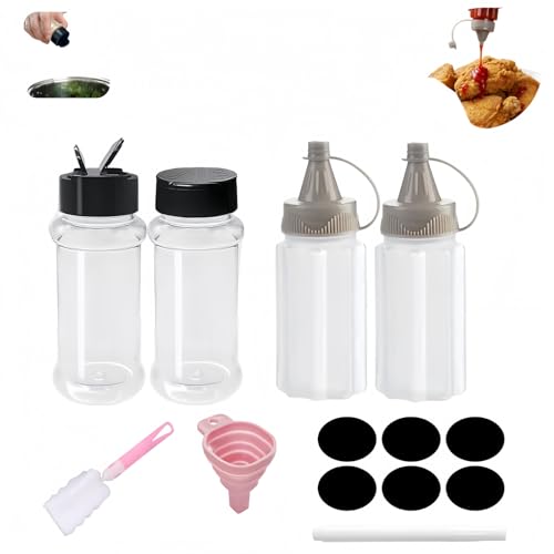 Portable Seasoning Bottle Set, Mini Plastic Spice Jar And Mini Plastic Jam Squeeze Bottle Set Suitable For Outdoor Barbecue, Camping, Kitchen Filling With Salt, Pepper, Jam And Various Seasonings