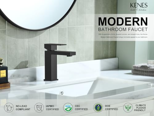 KENES Matte Black Single Handle Bathroom Sink Faucet, Stainless Steel Vanity Faucet for Bathroom Sink, with Pop Up Drain Stopper & Water Supply Hoses LJ-9031-2 - color: Matte Black, size: Short