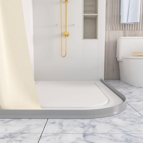 Raycity 3" High Shower Threshold Water Dam 67 IN Collapsible Shower Water Splash Guard for Curbless Shower Threshold Barrier Water Stopper for Wet and Dry Separation Bathroom and Kitchen (Grey) - color: Gray, style: 67 inch