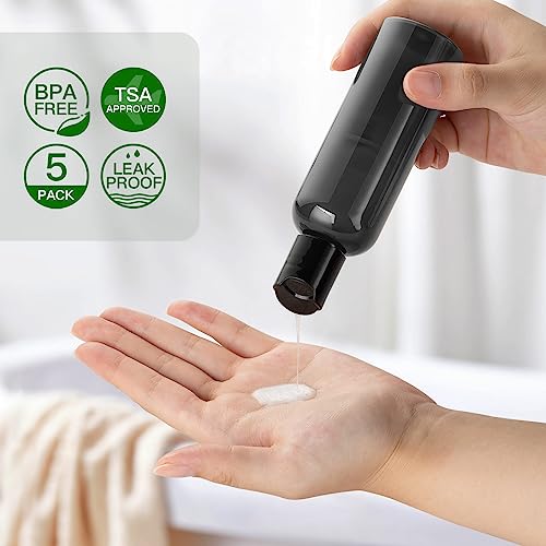 Travel Bottles for Toiletries 3.4 oz - Travel Size Containers for Shampoo Plastic - Small Empty Lotion Squeeze Bottle for Liquid TSA Approved - Leak Proof Mini Conditioner Refillable Black 100ml - color: Black
