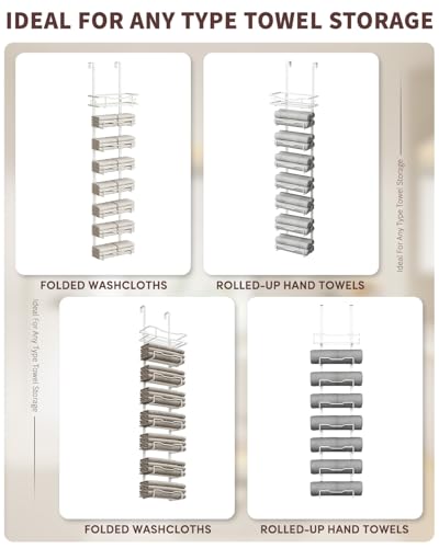 Hanging Towel Racks for Bathroom No Drill - Over The Door 8-Tier Bath Towel Storage Organizer for Small Bathrooms - Back Door Large Tiered Towel Holder Hanger for Rolled Towels RV Camper White - color: White, size: 8 Tier