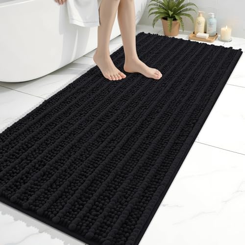 Arotive Luxury Bathroom Ruuner Rugs 60x24, Extra Soft Thick Absorbent Shaggy Chenille Bath Rugs, Machine Wash Dry, Bath Mats for Bathroom Floor, Tub and Shower, Home Decor Accessories, Black - color: Black, size: 60" X 24"