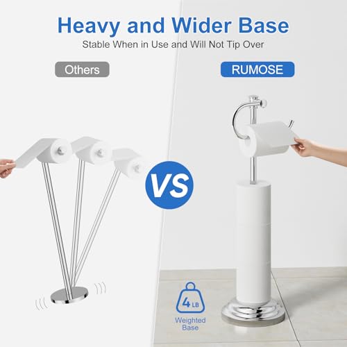 RUMOSE Toilet Paper Holder Stand for Floor, Polished Chrome Bathroom Free Standing Toilet Tissue Roll Holder with Storage, Adjustable 17-25 Inch, SUS304 Stainless Steel - color: Polished Chrome
