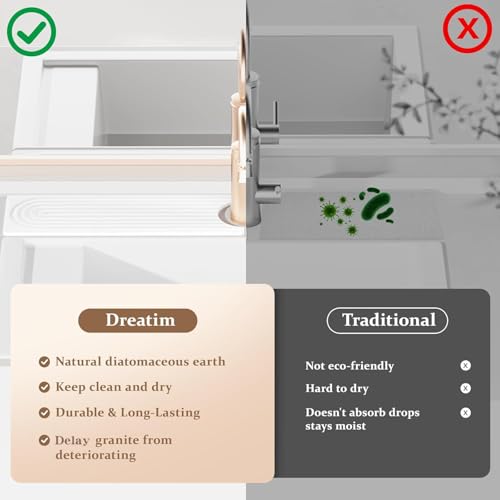 Faucet Mat for Kitchen Sink ，Water Absorbing Stone Tray for Sink，23.6 inches Long Diatomite Fast-Drying Faucet Mat， Faucet Splash Guard for Bathroom Counter