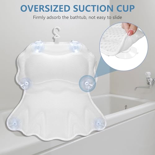 SetSail Bath Pillow, Relaxing Bath Pillows for Tub Neck and Back Support Soft 4D Breathable Air Mesh Ergonomic Bathtub Pillow with 6 Strong Suction Cups and Hook Luxury Bathroom Accessories,White - size: White1