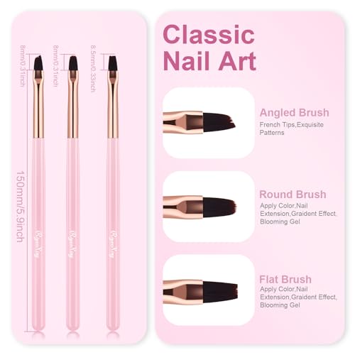 Nail Art Clean Up Brushes - 3Pcs Nail Art Brush Set with Flat/Oval/Fine Angled Gel Brush, Nail Extension Tool for Professional DIY Home Salon(Clear Pink) - color: Clear Pink