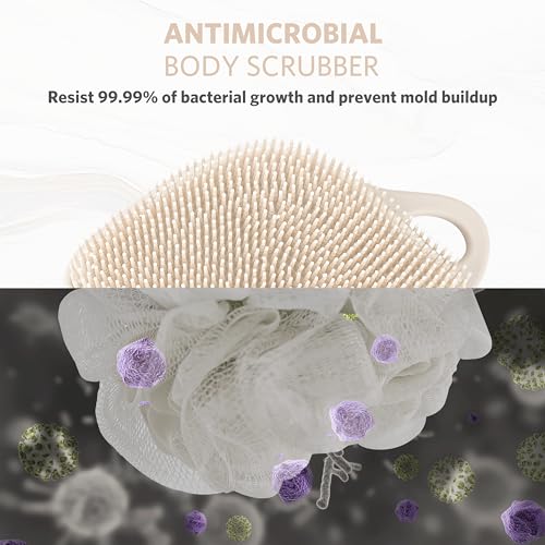 Sndyi Silicone Body Scrubber, Gentle Exfoliating Body Scrubber for Sensitive Skin, Leaf Shaped Shower Scrubber for Body with Lathering Bristles, Silicone Loofah Body Brush for Showering, Oatmeal - color: Oatmeal