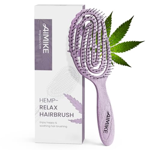 AIMIKE Hemp-Relax Detangler Hair Brush, Eco-Friendly Detangling Brush for Wavy Straight Hair, Vented Hairbrush w/Soft Bristles, Glide Through Tangles with Ease for Women, Kids, Wet & Dry Hair - color: Purple