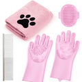 Pet Shower & Bath Supplies，Dog Shampoo Brush Set with Towel, Washing Gloves,Comb for Dogs and Cats (large pink) - color: pink, size: L