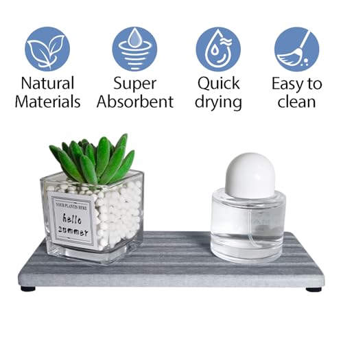 2 PCS Water Absorbing Stone Trays for Bathroom Sink & Kitchen Counter, Fast-Drying Diatomite Sink Caddy, Vanity Tray, Hand Soap Holder with Anti-Skid Pads (Gray, 8.7" x 4"/22 x 10cm) - color: Gray, size: 8.7" x 4" (22 x 10cm)