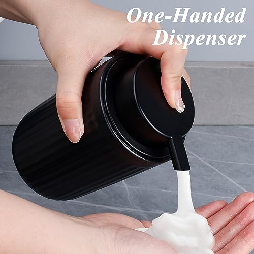 BosilunLife Foam Hand Soap Dispenser - Ceramic Black Foaming Soap Dispenser for Bathroom 12oz Refillable Liquid Lotion Soap Dispenser with Rust-Proof foaming Pump for Countertop - color: Black Foam Pump