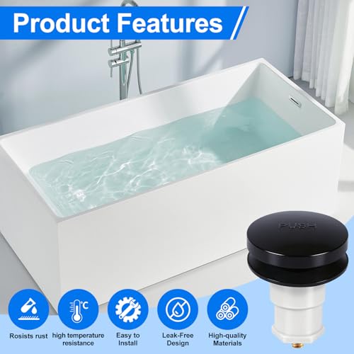 1 Pack 1068204 Bathtub Drain Stopper Replacement and Cover Compatible with Kohler Bathtub K-7272 K-7271 K-7259 K-7265, Bathroom Pop Up Tub Drain Stopper with 3/8'' Thread Studs (Matte Black Cover) - color: Matte Black Cover