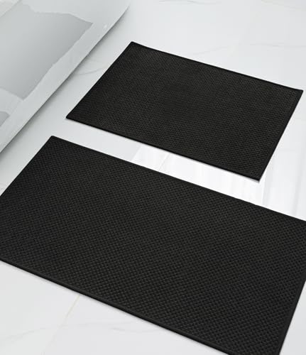 YIHOUSE Bathroom Rug Sets 2 Piece, Ultra Thin Quick Dry Bath Mat, Absorbent Bath Mat for Bathroom Non Slip Machine Washable Bath Rug (Black) - color: Black, size: 2 Pieces (Small)