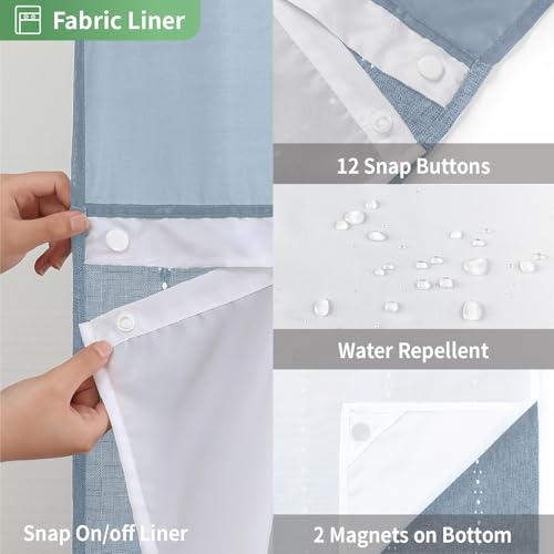 eachope No Hook Stall Shower Curtain with Snap-in Fabric Liner - 54x80 Heavy-Duty Linen Textured Striped Design,Narrow Rustic Modern Farmhouse Bohemian Bathroom Curtain,Water-Repellent,Blue - color: Blue, size: 54"W x 80"L (Pack of 1)