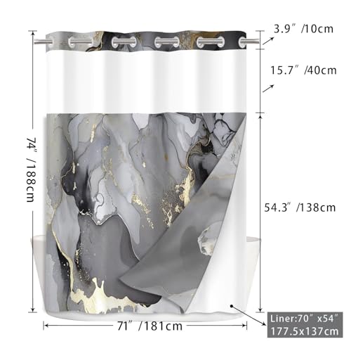 Marble Bathroom Sets with Rugs for Bathroom Decor, 72x72 Inches Gold Shower Curtain with Non-Slip Rugs and Accessories, Waterproof Machine Washable Bath (No Hooks-Gary 01) - color: No Hooks-gary 01