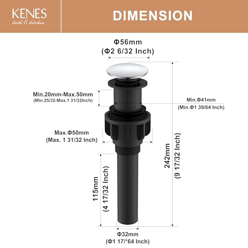 KENES Bathroom Vessel Sink Pop Up Drain Assembly Without Overflow, Chrome Bathroom Vanity Sink Drain Stopper, Anti-Clogging Drain Strainer, KE-P300A-5 - color: Chrome, size: Big Pop up Cap (Without Overflow)