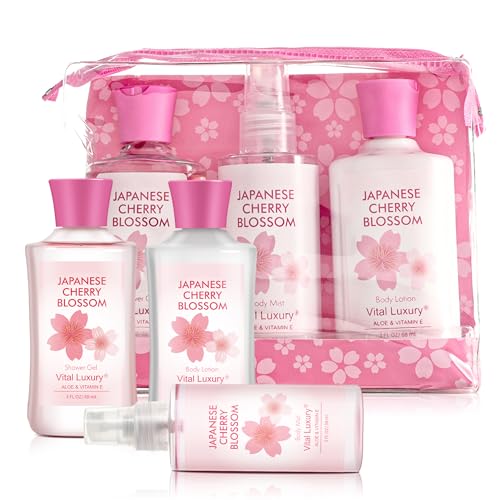 Bath and Body Gift Set, Japanese Cherry Blossom, 3-Piece Travel Size Collection, Shower Gel, Body Lotion, Body Mist, 3 Fl Oz Each, Natural Extracts, Ideal for Birthday, Mother's Day & Christmas Gifts