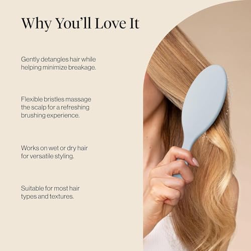 Kitsch Wet/Dry Hair Brush Detangler – Flexi Hair Brush for Women, Men & Kids | Detangling Brush for Curly Hair, Bounce Curl Defining Brush for Wet or Dry Strands - Haze Blue - color: Haze Blue