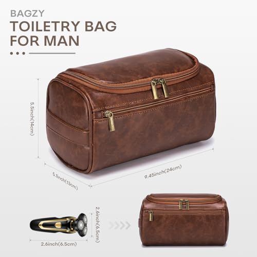 Travel Toiletry Bag for Men, Hanging Hygiene Bag EDC Pouches Small Dopp Kit Water-resistant Mens Shaving Kit Bags PU Leather Toiletry Organizer for Travel Weekend Fitness Hospital Brown - color: Brown