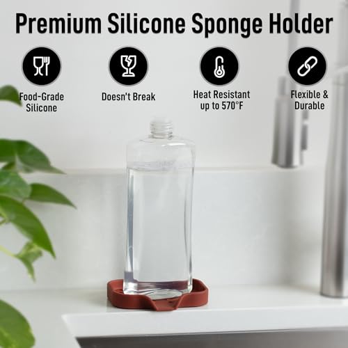 Zulay Kitchen Small Silicone Sponge Holder (4.9x3.3”) – Space-Saving Sink Organizer Tray for Sponge, Soap, Brush & More – Compact Non-Slip Dish for Kitchen & Bathroom (Canyon Rose) - color: Canyon Rose (Small), size: Small (4.9x3.3)